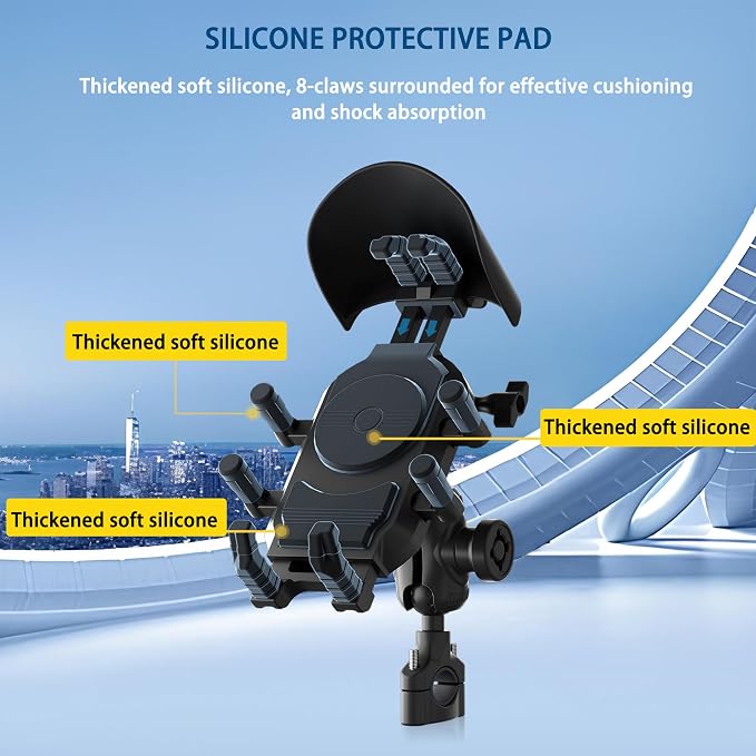 Universal Motorcycle Phone Holder, 8-Claw Heavy Duty Thick Phone Handlebar Mount for Electric Scooter/Bike/ATV, Compatible with iPhone 15/14/13 Pro Max, Samsung Galaxy S23/S22 Ultra, Gopro Camera