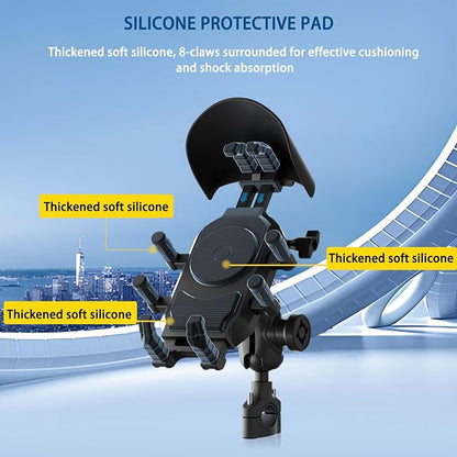 Universal Motorcycle Phone Holder, 8-Claw Heavy Duty Thick Phone Handlebar Mount for Electric Scooter/Bike/ATV, Compatible with iPhone 15/14/13 Pro Max, Samsung Galaxy S23/S22 Ultra, Gopro Camera