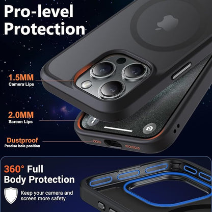 MOCCA Strong Magnetic for iPhone 15 Pro Case, [Compatible with Magsafe][13FT Military Drop Protection] Slim Translucent Matte Shockproof Case for iPhone 15 Pro Phone Case 6.1'', Black