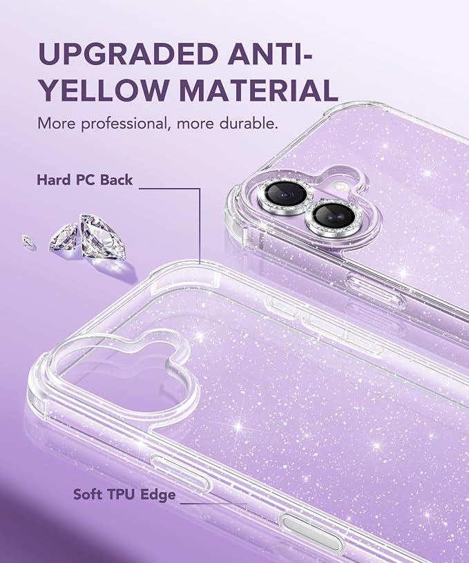 BERFY for iPhone 17 Case for Women, Clear Glitter Shockproof Protective Case, Anti-Yellowing, with Screen Protector & Camera Lens Protector 6.3", Diamond Sparkle Clear
