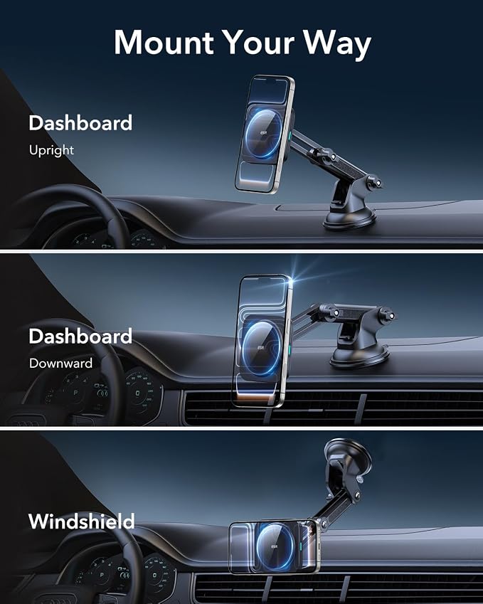 ESR for MagSafe Car Mount Charger, for Magsafe Car Charger, Dashboard Suction Cup Magnetic Car Mount, 360° Rotation, Magnetic Car Phone Holder for iPhone 17e/17/16/15/14/13/12, S26/S25, Fast Charging