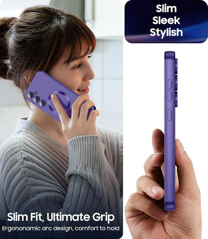 Magnetic for Samsung Galaxy S25 FE Case [Compatible with MagSafe][Built-in Camera Lens Protector] Slim Soft Silicone Bumper Shockproof Metallic Luster Phone Case, Purple