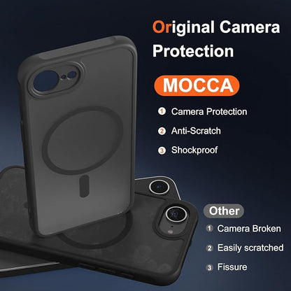 MOCCA Strong Magnetic for iPhone 17e Case/iPhone 16e Case [Compatible with Magsafe] [Full Camera Protection] Slim Translucent Matte Shockproof Phone Case for iPhone 17e / 16e 6.1", Black