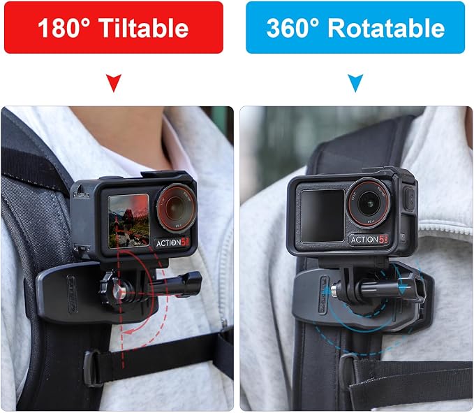 CAPART Magnetic Car Sun Visor Camera Mount for DJI OSMO Action 5 Pro 4 3 Pocket 3 2, GoPro 12 11 10 9, Insta360 X4 X3 X2 GO 3 3S ACE, Action Camera Sunvisor Backpack Clamp Bike Mount, 360° Rotatable