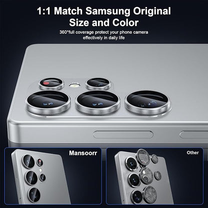 for Samsung Galaxy S25 Ultra Camera Lens Protector, [Military Grade Shatterproof] [Strong Adsorption] Matte Alloy Metal Ring Glass Camera Screen Protector for Galaxy S25 Ultra,Silver