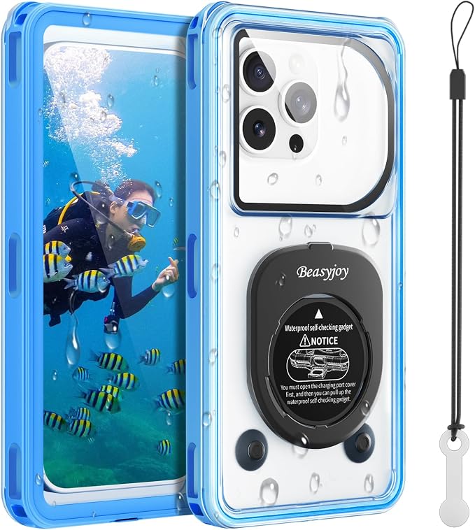 Beasyjoy Waterproof Phone Case, Underwater Phone Case for Snorkeling, Universal IPX8 Diving Pouch with Lanyard for iPhone Samsung Google Moto Series-NOT Fit Snugly Touchscreen Operated Only-Dark Blue