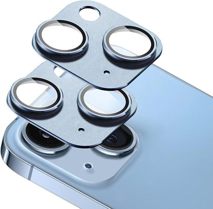 2-Pack Shatterproof Camera Lens Protector for iPhone 15/15 Plus |AR Tempered Glass Strong Adsorption Metal Camera Cover Screen((Light blue)