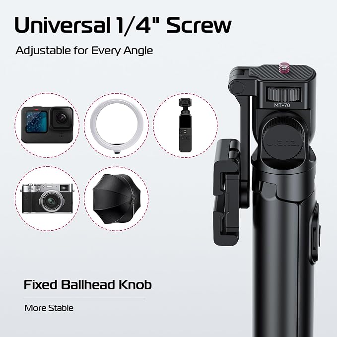 ULANZI MT-70 Extendable Tripod, 63" Selfie Stick Vlog Tripod Stand with 2 Phone Clips as Teleprompter, 360° Rotate Camera Holder for iPhone, Sony, Canon, DJI Osmo Nano, Lightweight for Travel, Black