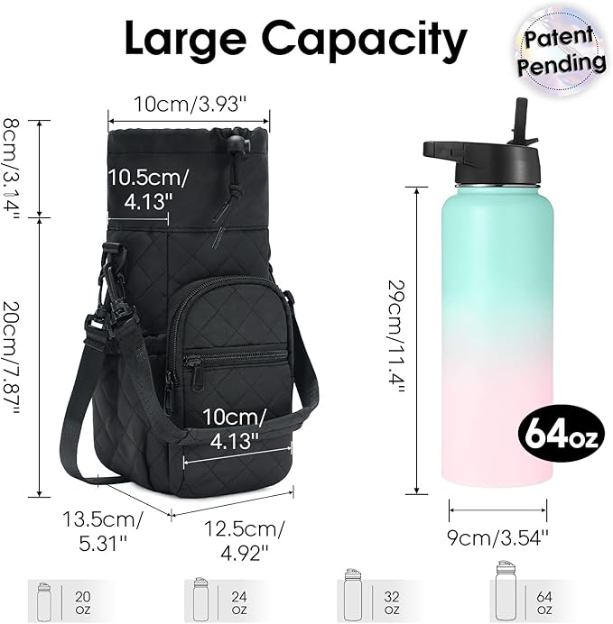 sportsnew Water Bottle Holder with Strap 32oz 40oz Insulated Water Bottle Carrier Sling Bag with Phone Pocket Crossbody