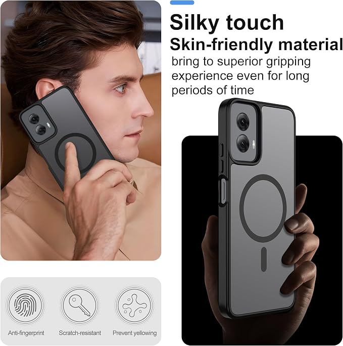 for Motorola Moto G Power 2024 Case Magnetic,Translucent Matte Compatible with Magsafe [Military-Grade Protection] with Screen Protector Shockproof Protective Case for Moto G Power 2024-Black