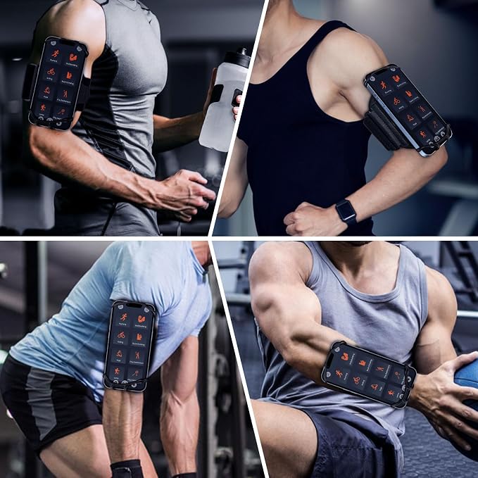 Armband Phone Holder 360° Rotation & Detachable, Compatible with iPhone 15/14/13/12/Pro/Pro ect., for Samsung, and More Fits 4''-6.5'' Phones Ideal for Walking Running