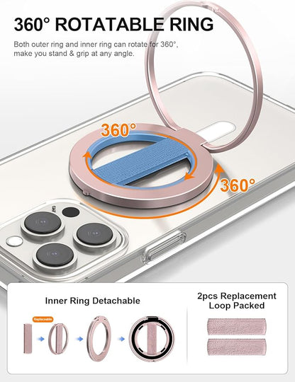 EWA MagOne Ultra for Magsafe Phone Grip Kickstand [Replaceable Elastic Finger Loop], Mag Safe Ring Holder Stand, Two-Sided Magnetic Phone Accessories for iPhone 17,16,15,14,13,12 Pro/Max/Plus-RoseGold