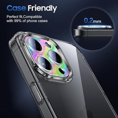 UniqueMe for 3 Pack iPhone 16 Pro/iPhone 16 Pro Max Camera Lens Protector - [Drop Protection] [Case Friendly] 9H Tempered Glass Camera Cover Screen [Update New Version] - Glitter Colorful