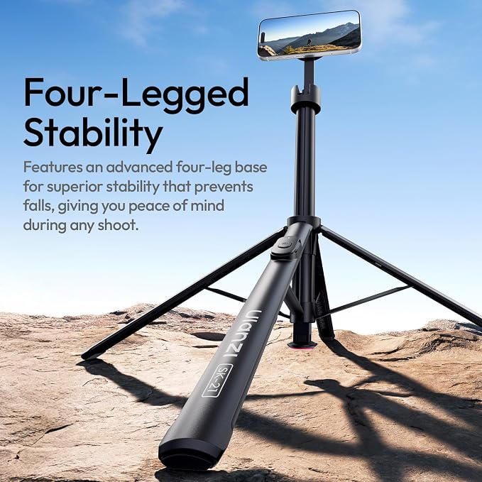 ULANZI Magnetic Phone Tripod-71'' Auto Open Selfie Stick Features Lift to Fold, Extendable Selfie Stick w Remote Cell Phone Tripod Stand for Live Recording Vlog for iPhone 17 16 15 14 Series Black