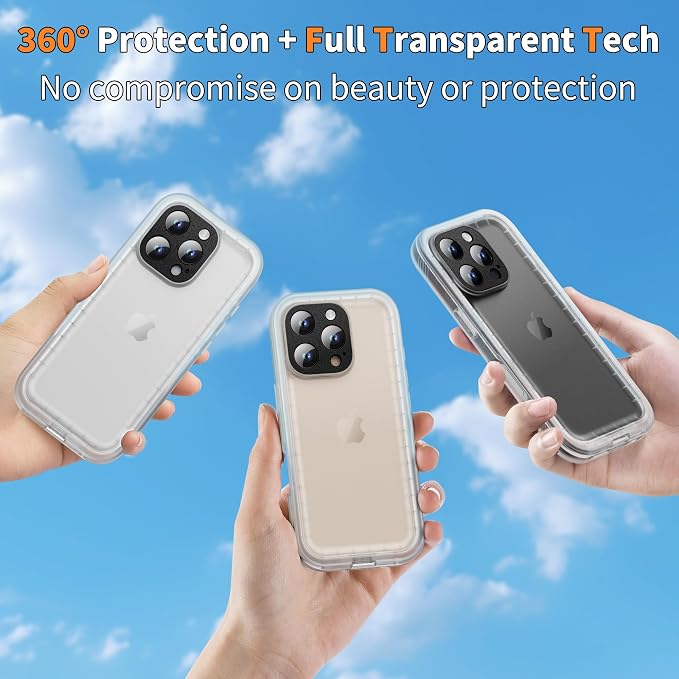 Cozycase for iPhone 16 Pro Max Case Waterproof - 360 Heavy Duty with Screen/Camera Protector Shockproof IP68 Underwater Dustproof Water Dust Shock Proof Full Body/Front and Back Case Frosted Clear