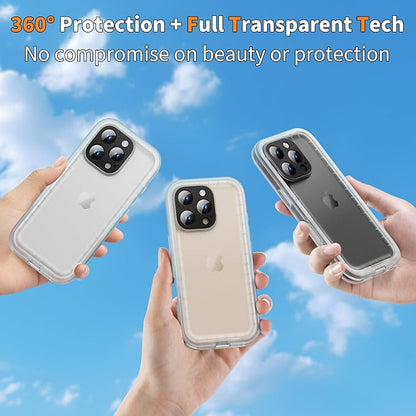 Cozycase for iPhone 16 Pro Max Case Waterproof - 360 Heavy Duty with Screen/Camera Protector Shockproof IP68 Underwater Dustproof Water Dust Shock Proof Full Body/Front and Back Case Frosted Clear