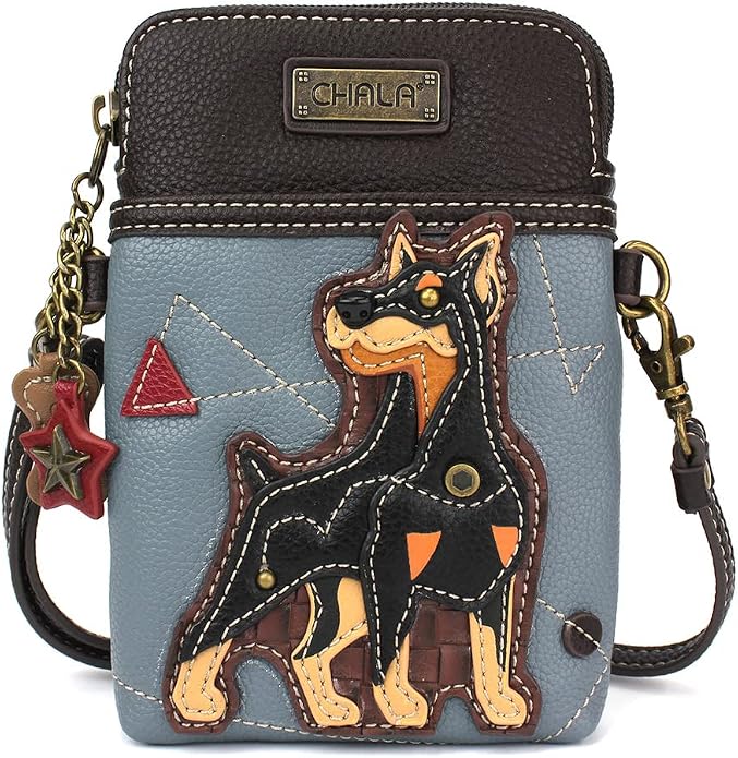 CHALA Dog Collection Cell Phone Crossbody Purse-Women PU Leather/Canvas Multicolor Handbag with Adjustable Strap