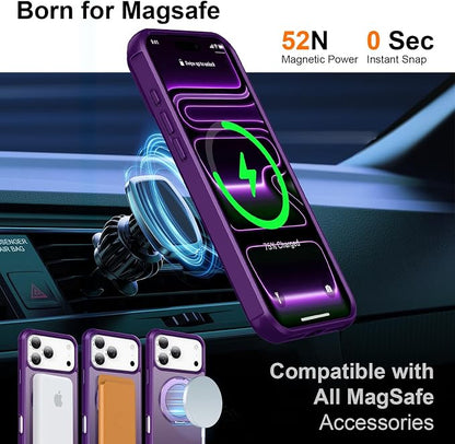 360° Magnetic Swivel Ring for iPhone 17 pro max case, Built-in Metal Stand and Ring Holder, Magsafe Compatible, Military Grade Protection, Shockproof - Purple