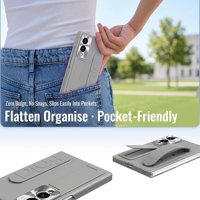 for Samsung Galaxy Z Fold 8 Case with Wristband Stand, Built-in Screen & Lens Protection Shockproof Full Body Drop Fall Protection.(Grey)
