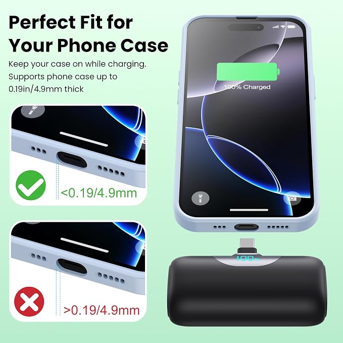 [2-Pack] 6000mAh Portable Charger for iPhone 17/16, LCD Display USB C Mini Power Bank,PD Fast Charging Lipstick Sized Battery Pack for iPhone 17/16/15 Pro Max, Galaxy S25/S24, Pixel (Black+White)