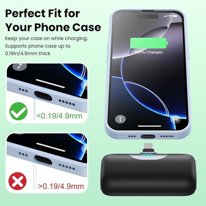 [2-Pack] 6000mAh Portable Charger for iPhone 17/16, LCD Display USB C Mini Power Bank,PD Fast Charging Lipstick Sized Battery Pack for iPhone 17/16/15 Pro Max, Galaxy S25/S24, Pixel (Black+White)