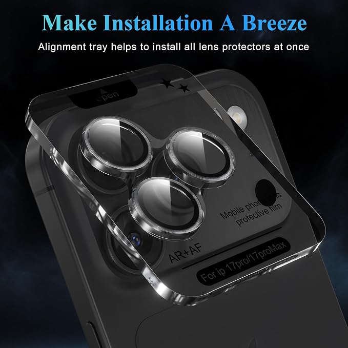 YWXTW Camera Lens Protector for iPhone 17 Pro/iPhone 17 Pro Max, [1 Step Installation Tray] Tempered Glass Screen Protector Metal Individual Camera Cover Accessories Case Friendly (Transparent)