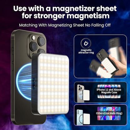136 LED RGB Magnetic Selfie Light, gliship Portable 360° Full Color RGB Video Light Compatible with Magsafe Rechargeable Portable Clip Fill Light with 9 Lights Modes for Phone Camera Laptop Camera