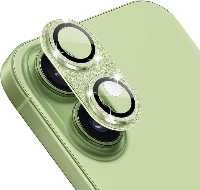 Camera Lens Protector for iPhone 17, Bling Glitter Camera Cover with 9H Tempered Glass Metal Ring, Anti-Scratch Lens Protector for iPhone 17 (Glitter - Green)