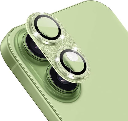 Camera Lens Protector for iPhone 17, Bling Glitter Camera Cover with 9H Tempered Glass Metal Ring, Anti-Scratch Lens Protector for iPhone 17 (Glitter - Green)