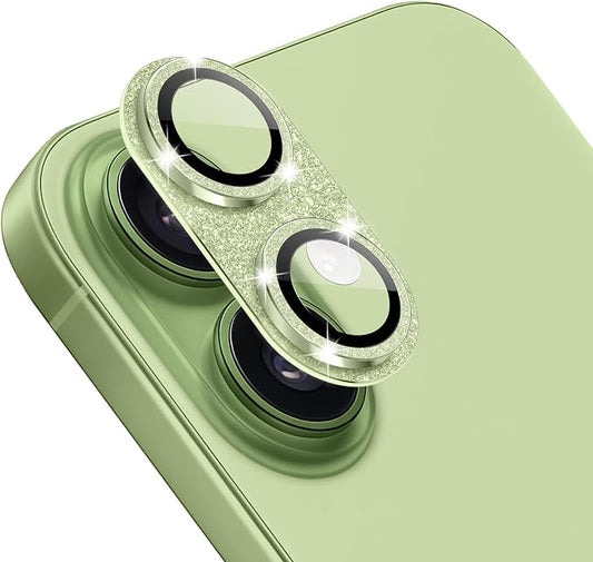 Camera Lens Protector for iPhone 17, Bling Glitter Camera Cover with 9H Tempered Glass Metal Ring, Anti-Scratch Lens Protector for iPhone 17 (Glitter - Green)