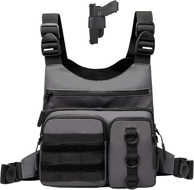 Criuage Outdoor Chest Bag for Men, Lightweight Running Vest with Water Bottle Pocket, EDC Chest Pack for Hiking, Cycling