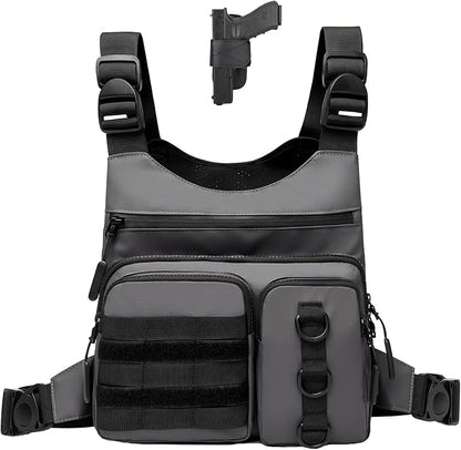 Criuage Outdoor Chest Bag for Men, Lightweight Running Vest with Water Bottle Pocket, EDC Chest Pack for Hiking, Cycling