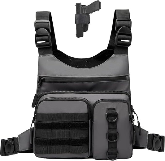 Criuage Outdoor Chest Bag for Men, Lightweight Running Vest with Water Bottle Pocket, EDC Chest Pack for Hiking, Cycling