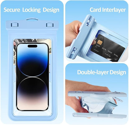 MOLOPPO Waterproof Phone Pouch, with Interior Card Holder, Large Dry Phone Case for iPhone 17 16 15 14 13 Pro Max, Beach Vacation Essentials,1 Pack,Blue