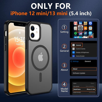 Pilaru for iPhone 12 mini Case & 13 mini Case [Compatible with Magsafe] Translucent Matte Magnetic mini Case,SlimThin Shockproof Military Grade Drop Protection Cover for 12 mini/13 mini-Black