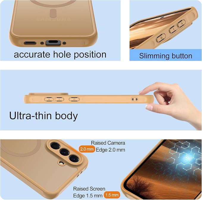 for Galaxy A56 5G Phone Case: Compatible for Samsung A56 5G Case [magsafe Fit] with 2PC Tempered Glass Screen Protector,Frosted Translucent Soft-Touch Skin & Military-Grade Protection for A 56,Gold