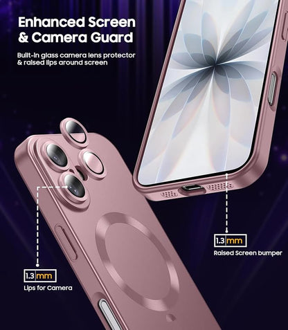 Magnetic for iPhone 17 Case [Compatible with MagSafe][Built-in Camera Lens Protector] Slim Thin Soft Silicone Bumper Shockproof Metallic Luster Phone Case (Rose Gold)