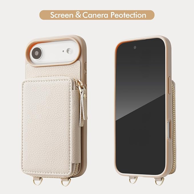 ZVE for iPhone Air Case Wallet 6.5 Inch, RFID Blocking Crossbody Leather Phone Cover with Card Holder Beige