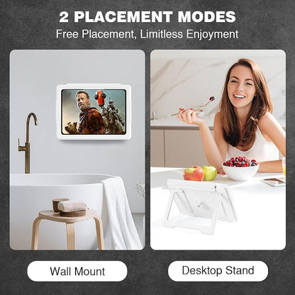 MoKo Shower Tablet Holder, Stretchable Waterproof iPad Holder Fit All Devices Up to 11", 360° Rotation Tablet Wall Mount Holder with Anti-Fog Touchable Screen, 2 Placement Modes, for Bathroom Kitchen