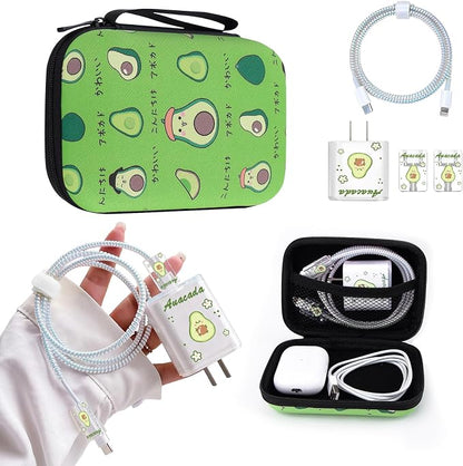 CameCosy DIY Phone Charger Cover Storage Sets Cable USB Earphone Wire Saver Organizer with Travel Storage Bag, Soft Cute Cable Protector Phone Charger Protector Compatible for iPhone(Avocado)