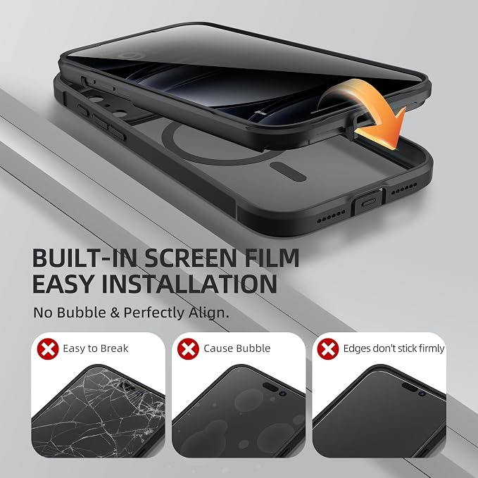 BERFY for iPhone 17 Pro Case, Compatible with MagSafe, Built-in Privacy Screen Protector, Camera Protection, Shockproof Full Body Phone Case 6.3", Clear Black