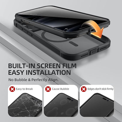 BERFY for iPhone 17 Pro Case, Compatible with MagSafe, Built-in Privacy Screen Protector, Camera Protection, Shockproof Full Body Phone Case 6.3", Clear Black
