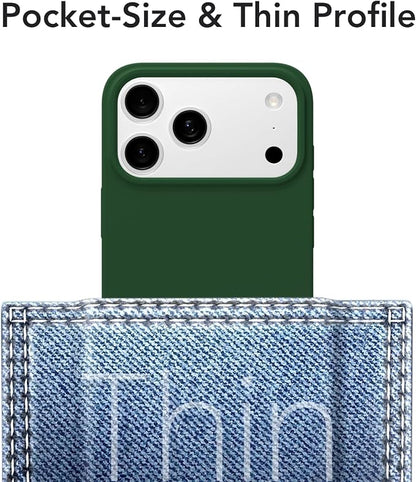 for iPhone 17 Pro Case Silicone Compatible with Magsafe Case, Ultra Slim Thin Magnetic Phone Cases Mag Safe, Cute Soft Rubber Gel TPU Matte Plain Wireless Charging Cover for Women, Dark Green