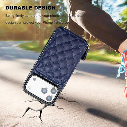 Bocasal Crossbody Wallet Case for iPhone 17 Pro Max, RFID Blocking PU Leather Zipper Handbag Purse Flip Cover, Kickstand Folio Case with Card Slots Holder Wrist Strap Lanyard 5G 6.9 Inch (Dark Blue)