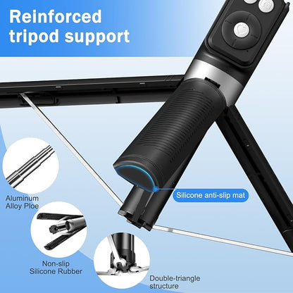 Selfie Stick Tripod with Fill Light, Phone Selfie Stick,Durable Stainless Steel Design,Bluetooth Remote Control,and Stable Three-Legged Support for Live Broadcasts,Video Shooting (Black)