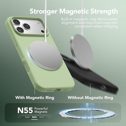 GONEZ Magnetic for iPhone 17 Pro Case, Compatible with MagSafe, [Screen Protector + Camera Lens Protector], Liquid Silicone Anti-Scratch Shockproof Protective Phone Case 6.3 inch, Green