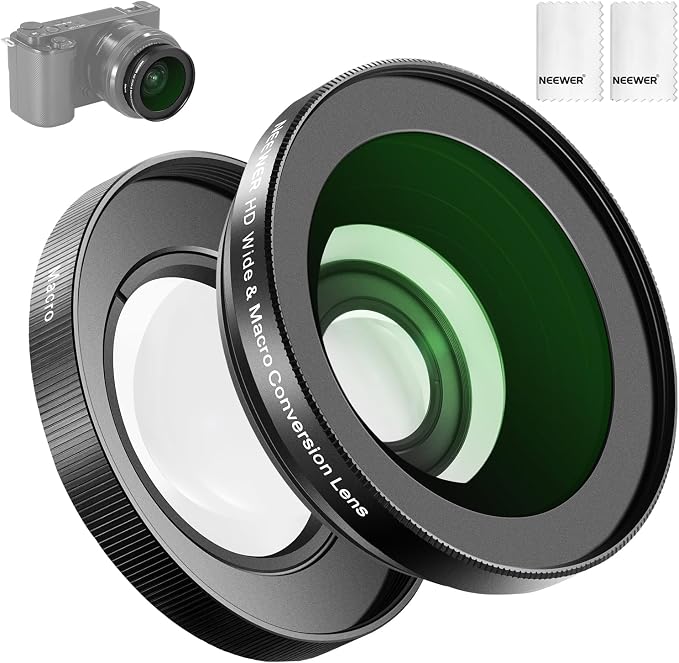 NEEWER 40.5mm HD Wide Angle Lens Compatible with Sony ZV-1F ZV-E10 A5000 A6000, 2 in 1 18mm Wide Angle + 10x Macro Additional Lens with Extension Tube Bayonet Mount Adapter & 2X Cleaning Cloth