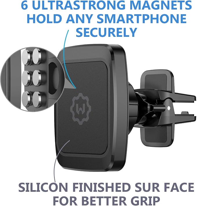 WixGear Magnetic Phone Car Mount, [2 Pack] Air Vent Car Phone Mount Holder, Phone Holder for Car with Twist-Lock Base, Compatible with All Smartphones