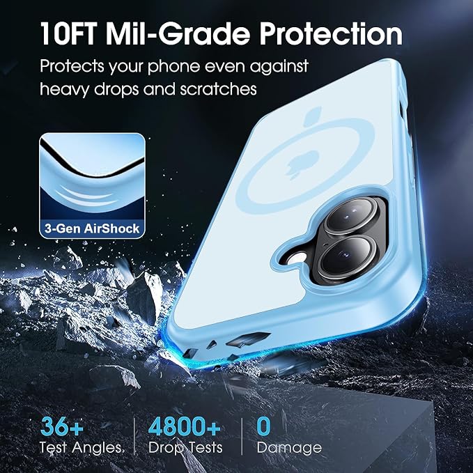 Strong Magnetic for iPhone 17 case [10Ft Military-Grade Protection] Compatible with fit MagSafe Shockproof Slim Thin Cover case for iPhone 17 6.3 inch, Light Blue