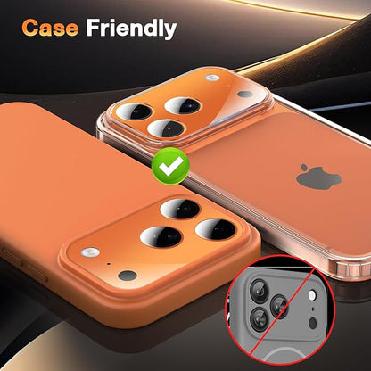 YWXTW [0 Bubbles for iPhone 17 Pro Max Camera Protector, Full Coverage Tempered Glass Lens Screen Protector for iPhone 17 Pro Max Accessories, Case Friendly, HD Clear, 3 Pack (Cosmic Orange)